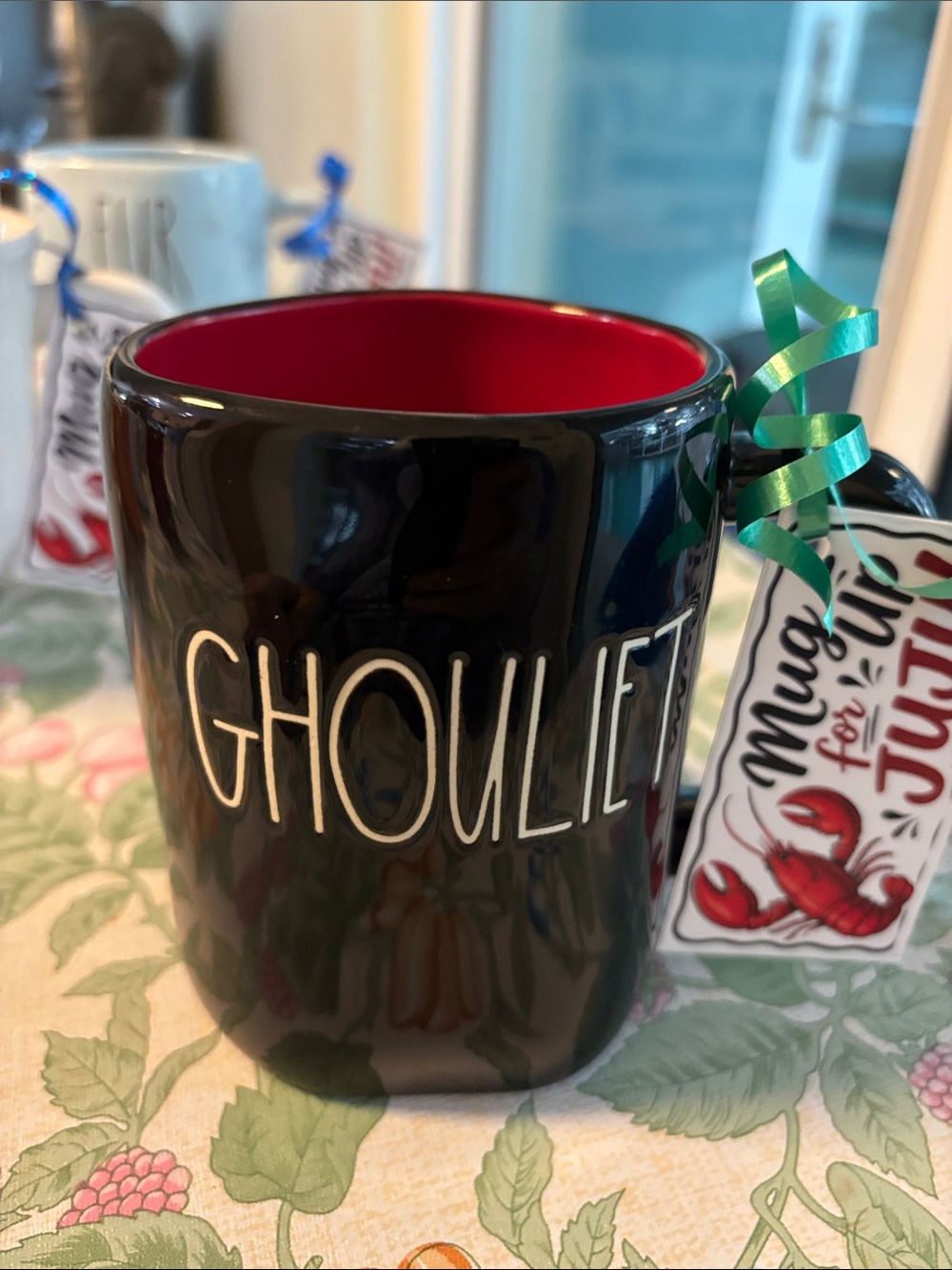 Rae Dunn Black Ceramic 'ghouliet ' Mug with Red Interior